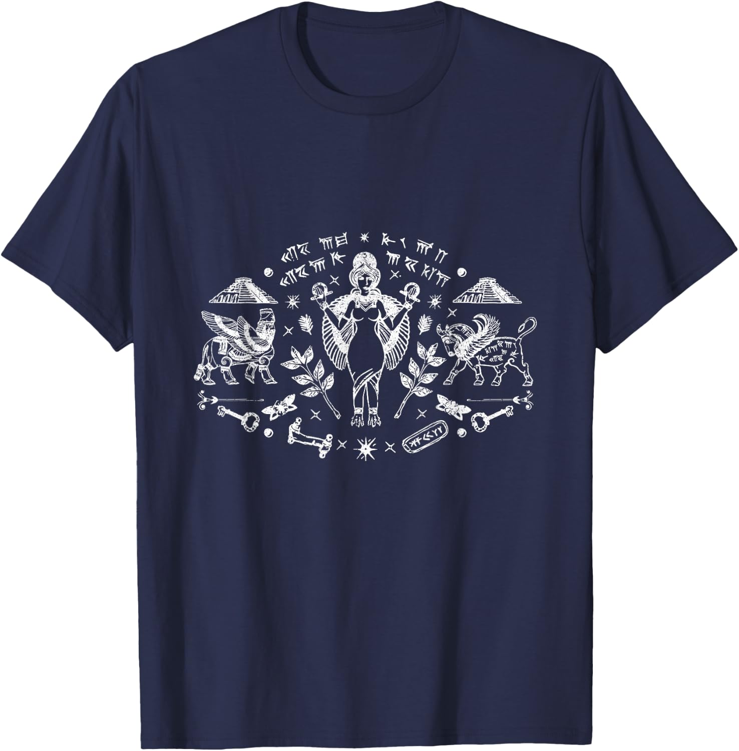 Inanna Ishtar Babylon Mesopatamia -Adults , Black, Small, Short Sleeve, Classic Fit, Vintage, Ancient Astronauts Mythology T-Shirt - T-Shirt | Navy