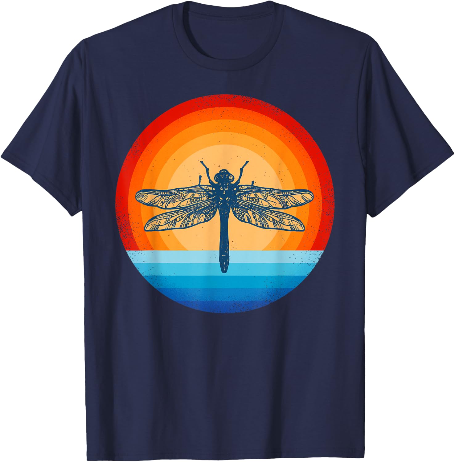 Dragonfly Retro Vintage 60s 70s Sunset Bug Insect Men Women T-Shirt - T-Shirt | Navy