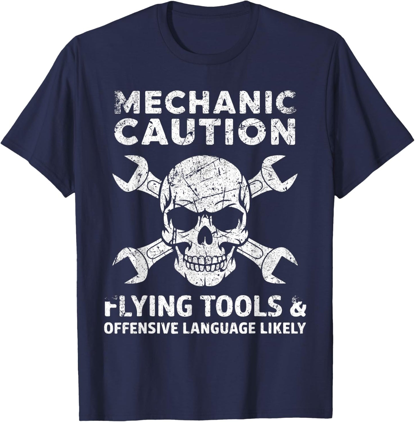 Mechanic Caution Skull Humor for Mechanics T-Shirt - T-Shirt | Navy