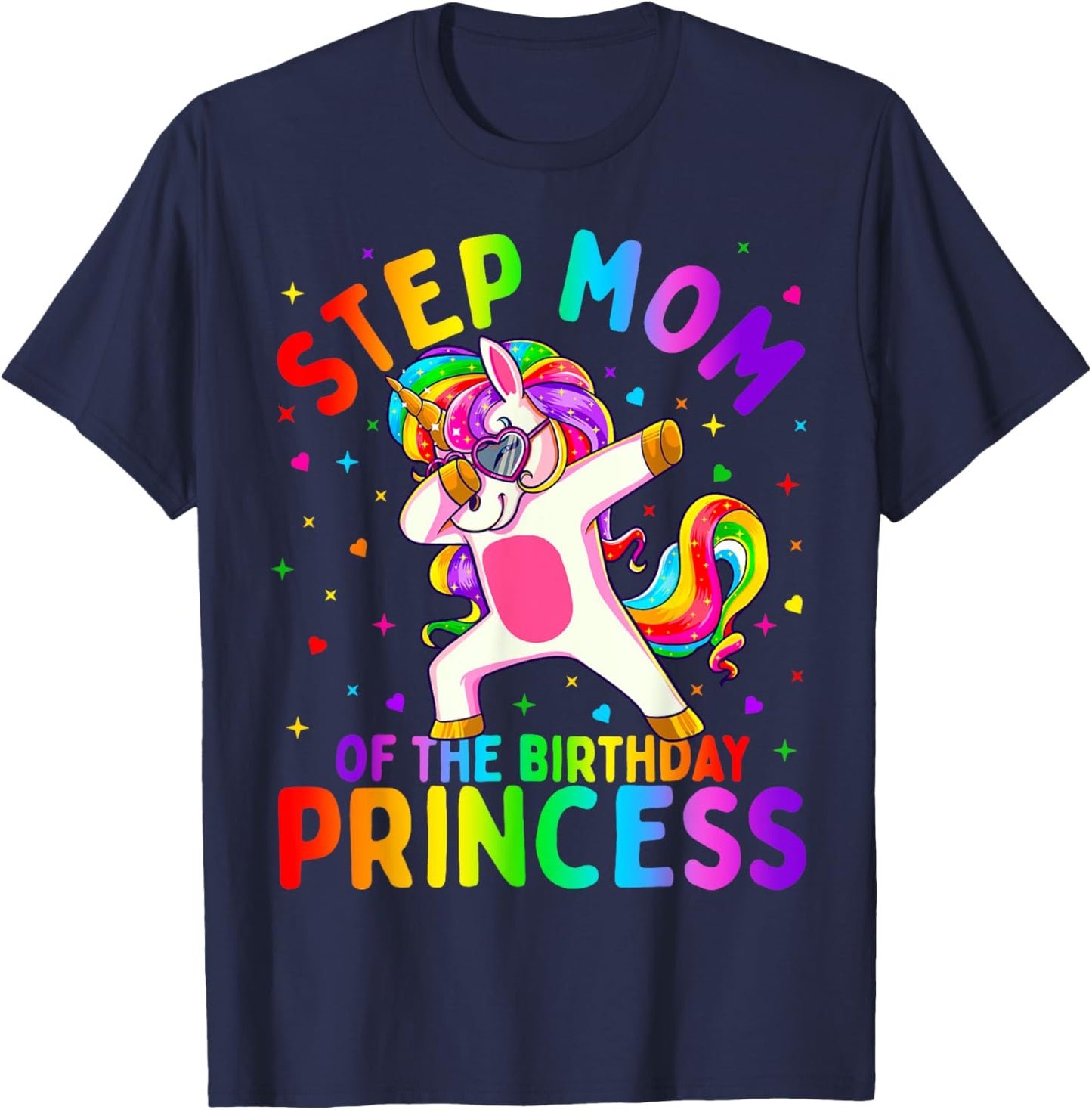 Step Mom of the Birthday Princess Girl Dabbing Unicorn T-Shirt - T-Shirt | Navy