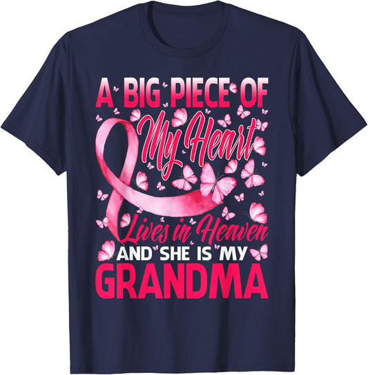 Grandma In Heaven Butterfly Breast Cancer Awareness T-Shirt - T-Shirt | Navy