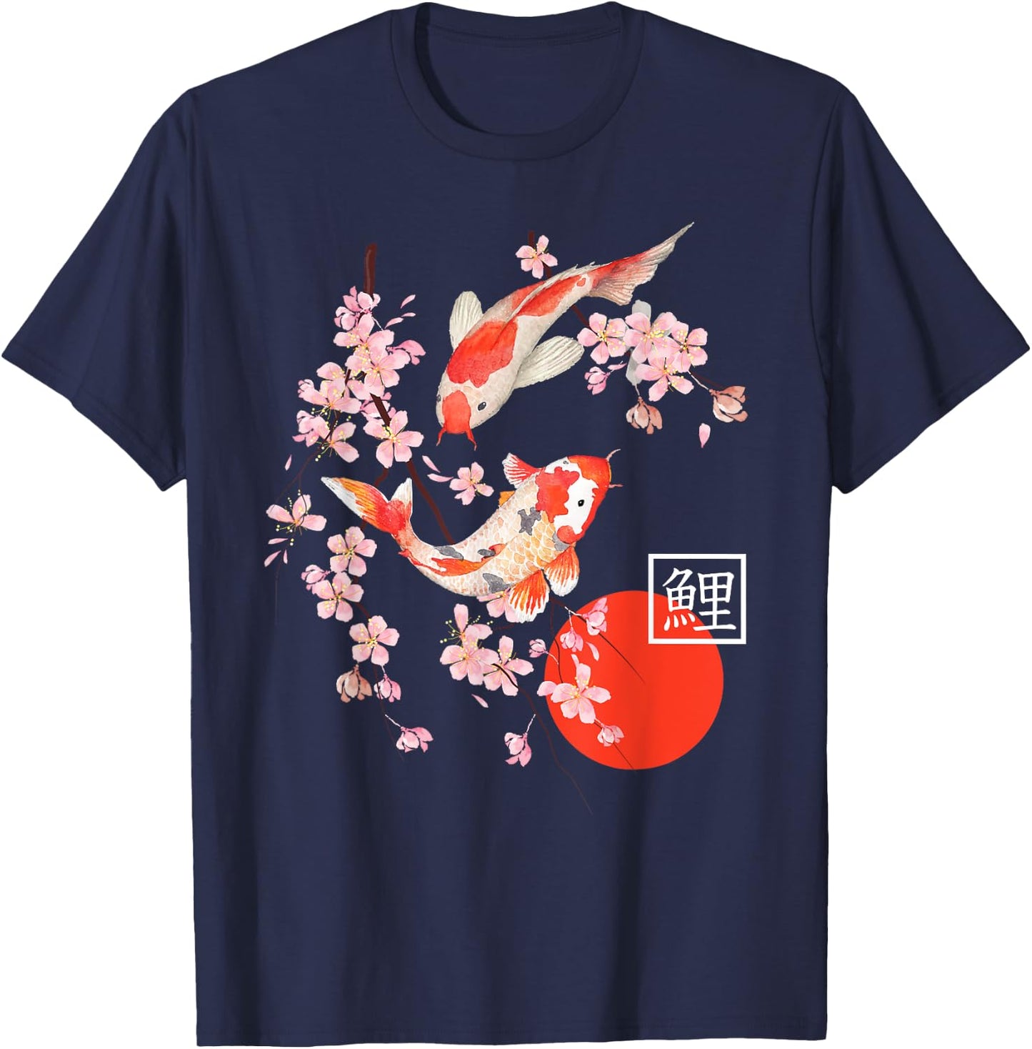 Cherry Blossom Koi Carp Fish Japanese Sakura Graphic Art T-Shirt - T-Shirt | Navy
