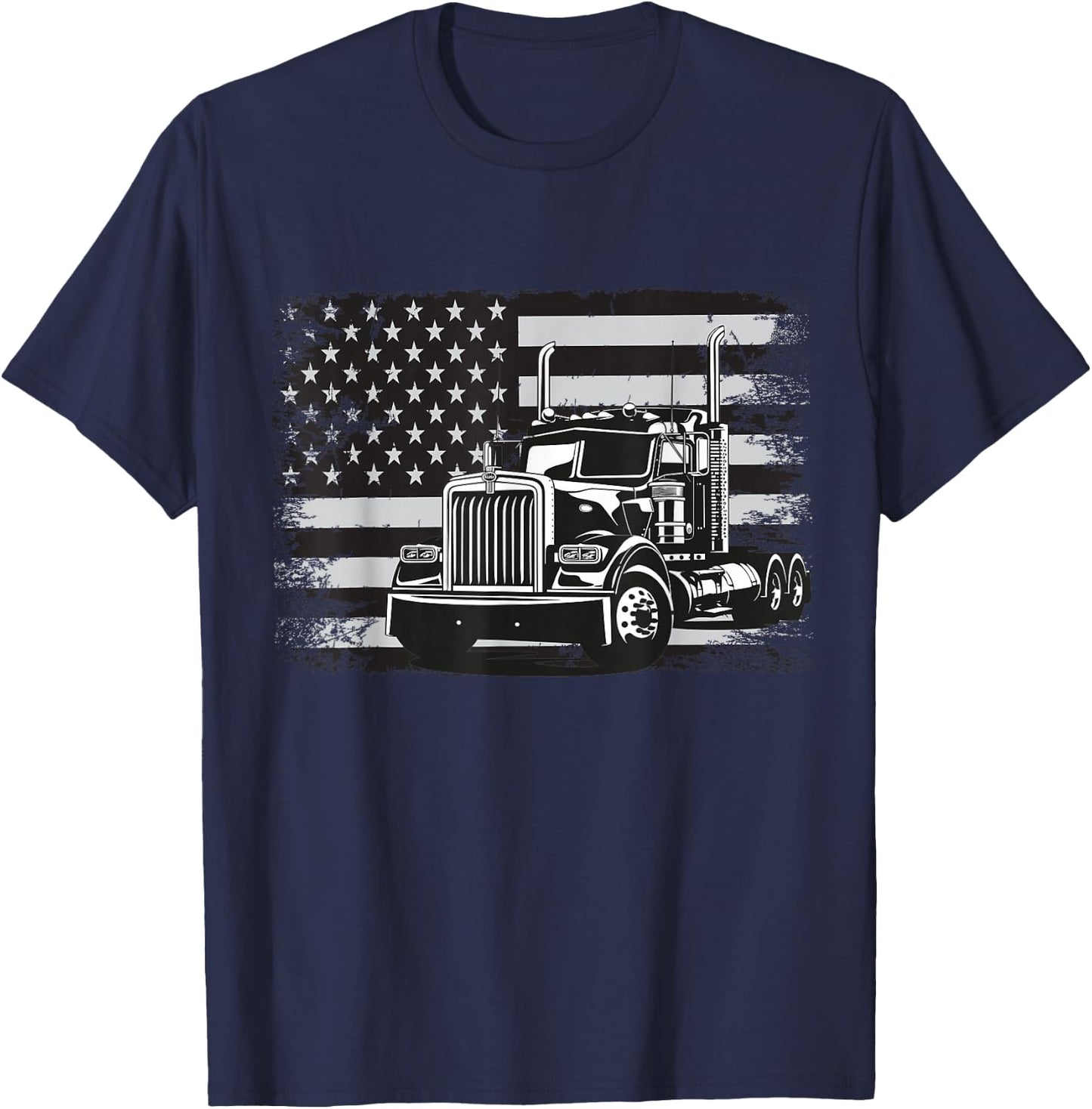 US American Flag Semi Truck Driver T-Shirt - T-Shirt | Navy