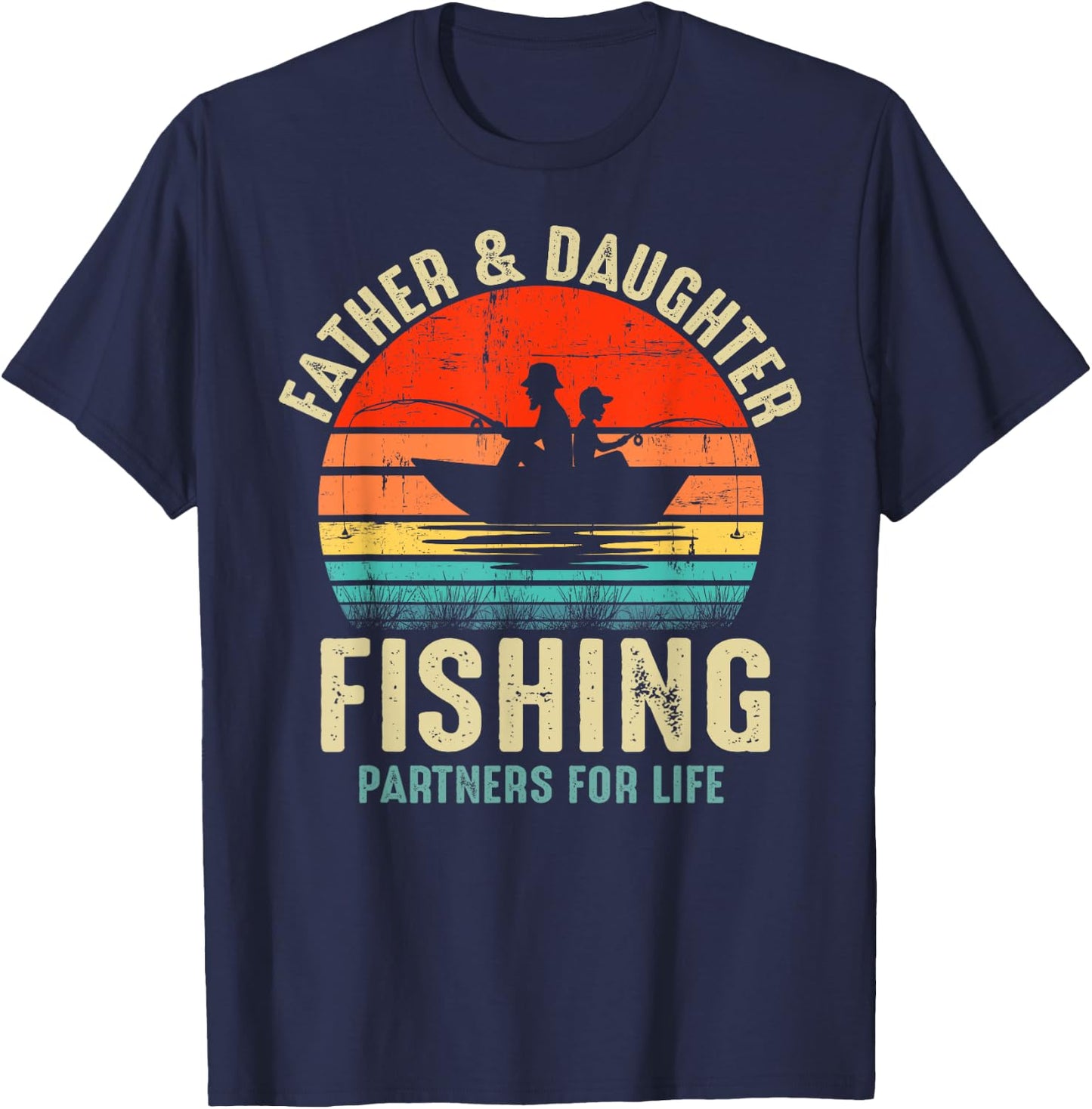 Father Daughter Fishing Partner For Life Retro Matching Dad T-Shirt - T-Shirt | Navy