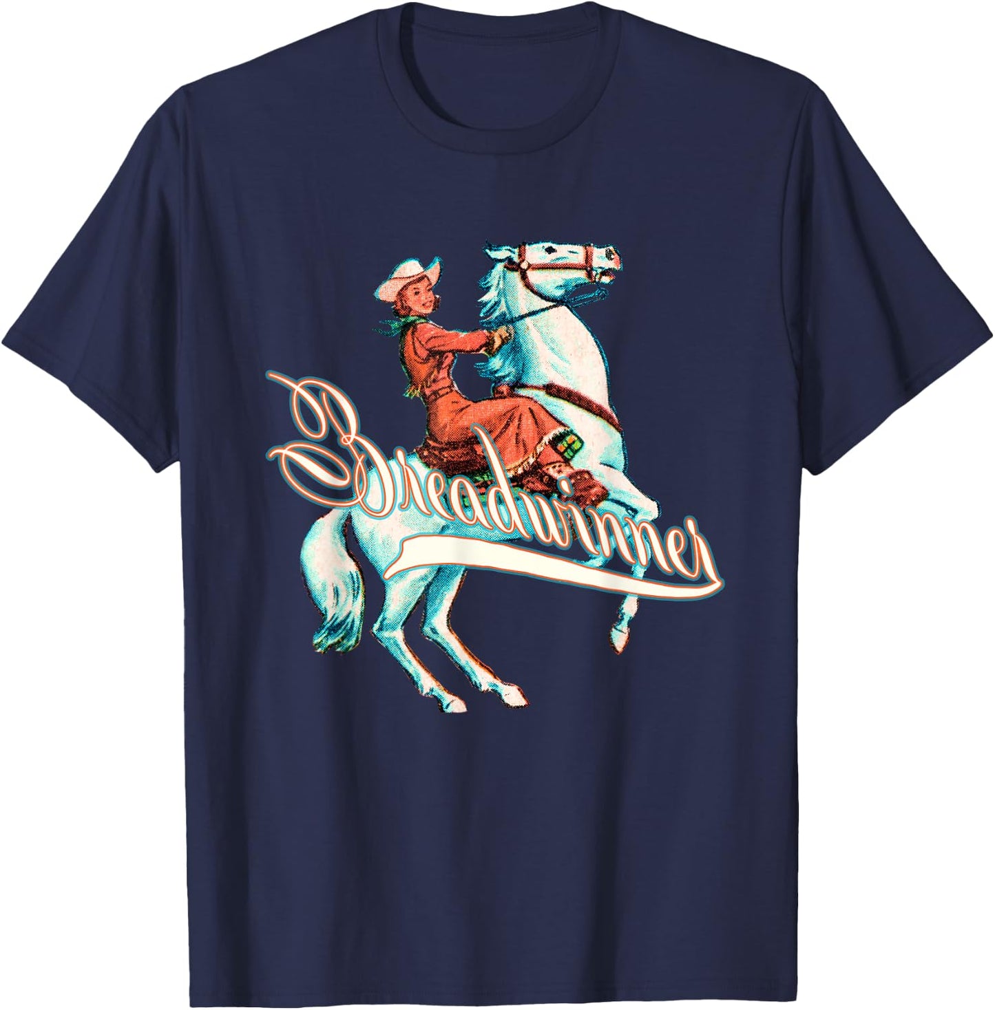 Breadwinner, Buckaroo Cowgirl on Horse, Retro T-Shirt - T-Shirt | Navy