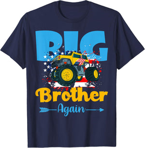 Promoted To Big Brother Again Monster Truck Baby Reveal T-Shirt - T-Shirt | Navy