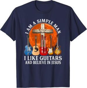 I Am A Simple Man I Like Guitars and Believe in Jesus T-Shirt - T-Shirt | Navy