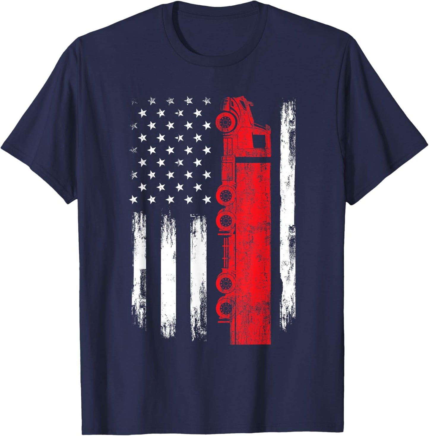 American Flag Truck - Semi Truck Driver Trucking Trucker T-Shirt - T-Shirt | Navy