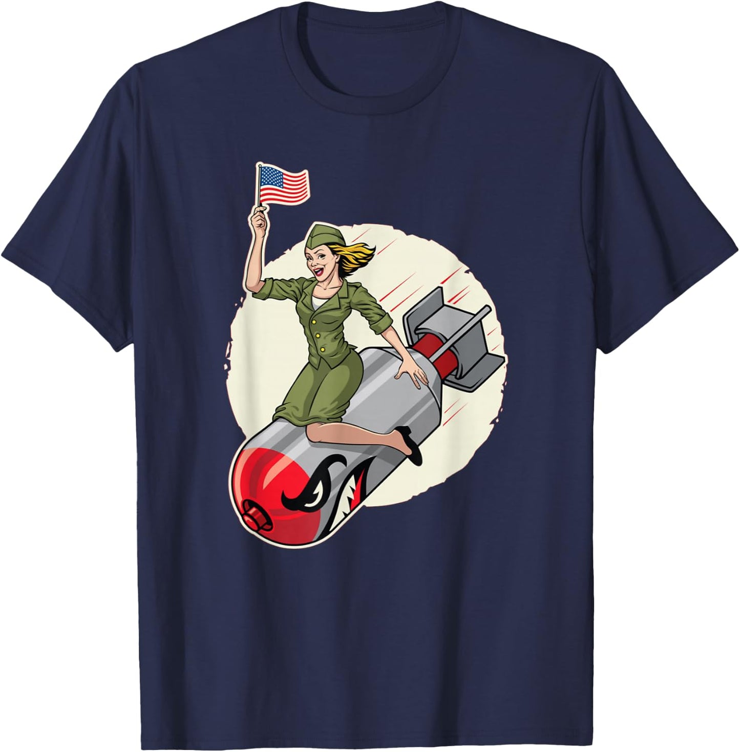 Vintage Pin Up Girl Bomber Girl Riding Bomb T-Shirt - T-Shirt | Navy