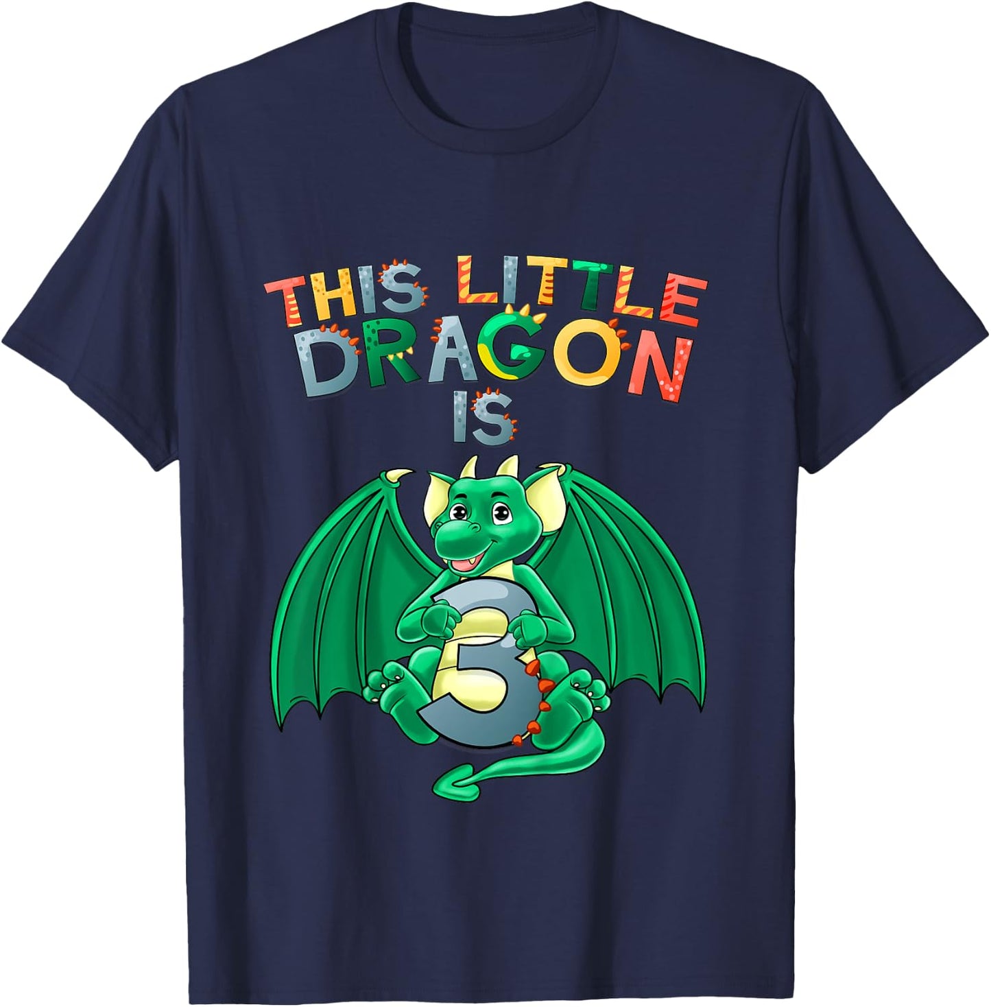 Kids This Little Dragon Is 3 Dragon 3rd Birthday 3 Year Old Boy T-Shirt - T-Shirt | Navy