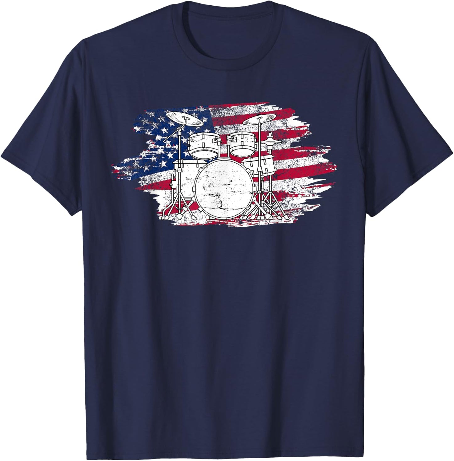 Cool Drummer Art Women America US Flag Drum Set T-Shirt - T-Shirt | Navy