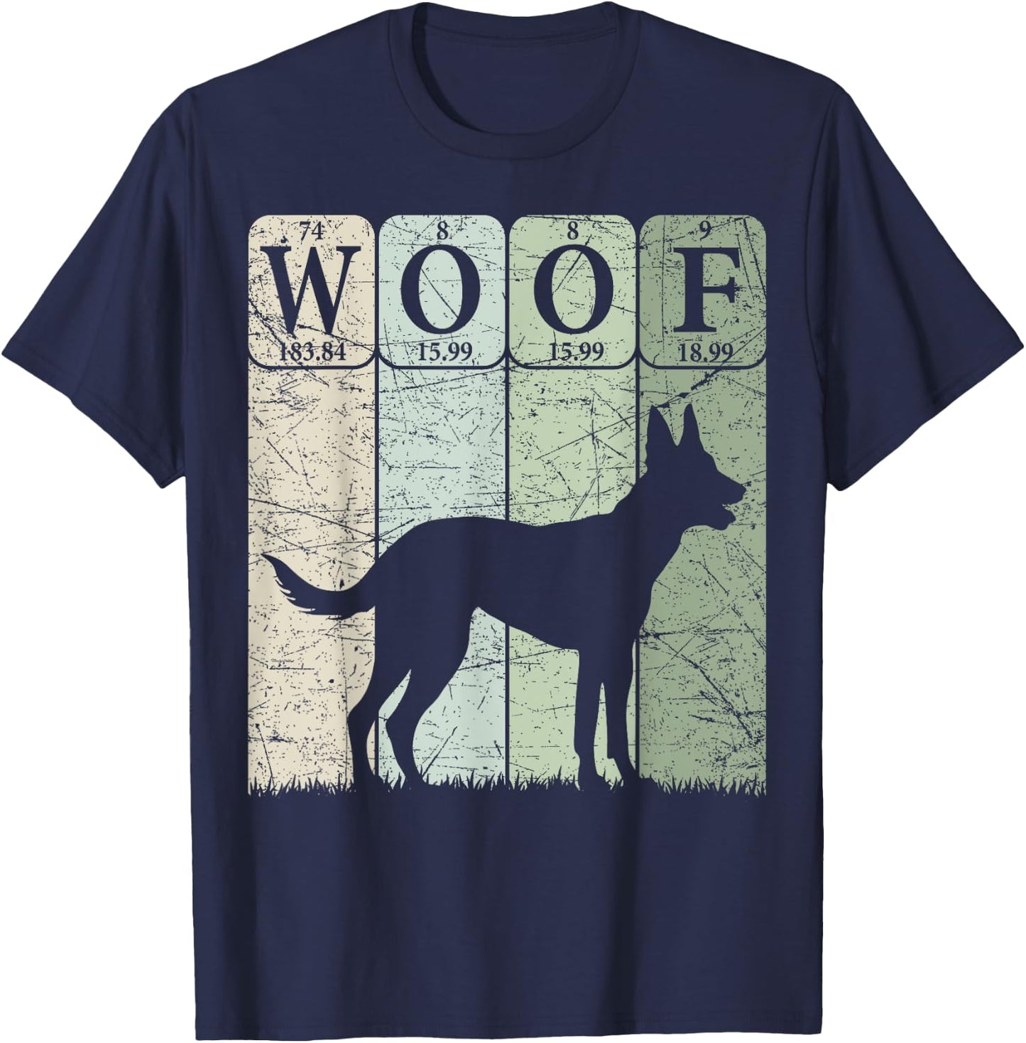 Belgian Malinois Dog Periodic Table Elements Malinois Woof T-Shirt - T-Shirt | Navy