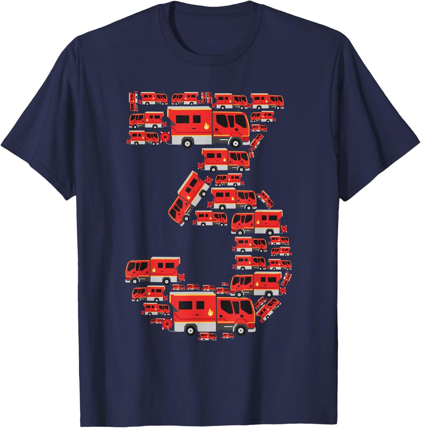 Fire Truck 3rd Birthday Boy 3 Year Old Toddler Firefighter T-Shirt - T-Shirt | Navy