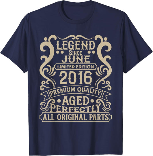 Vintage 10th Birthday Legend Since June 2016 Men Women T-Shirt - T-Shirt | Navy