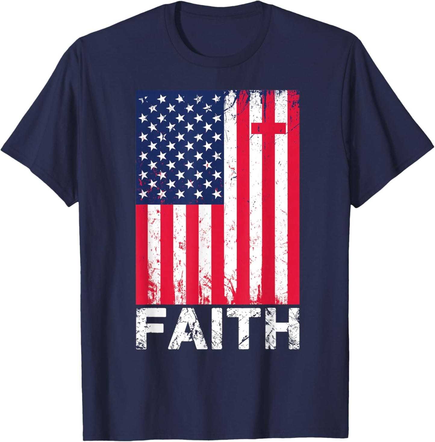 Patriotic Christian Faith Love Jesus American Flag Cross T-Shirt - T-Shirt | Navy