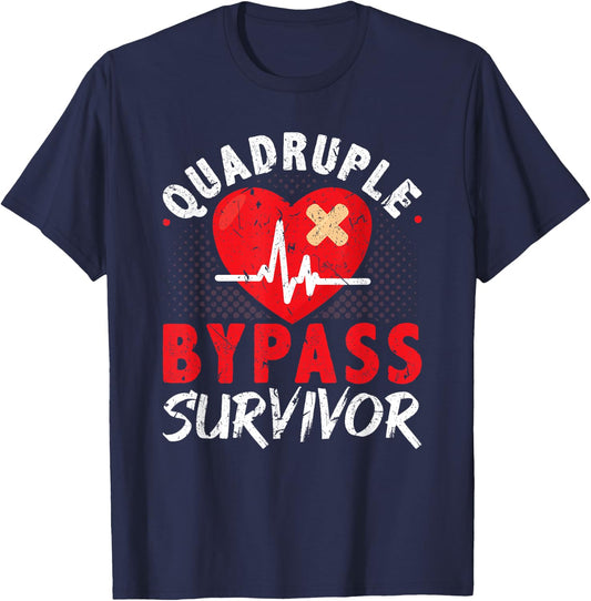 Quadruple Bypass Survivor Open Heart Surgery Coronary Artery T-Shirt - T-Shirt | Navy