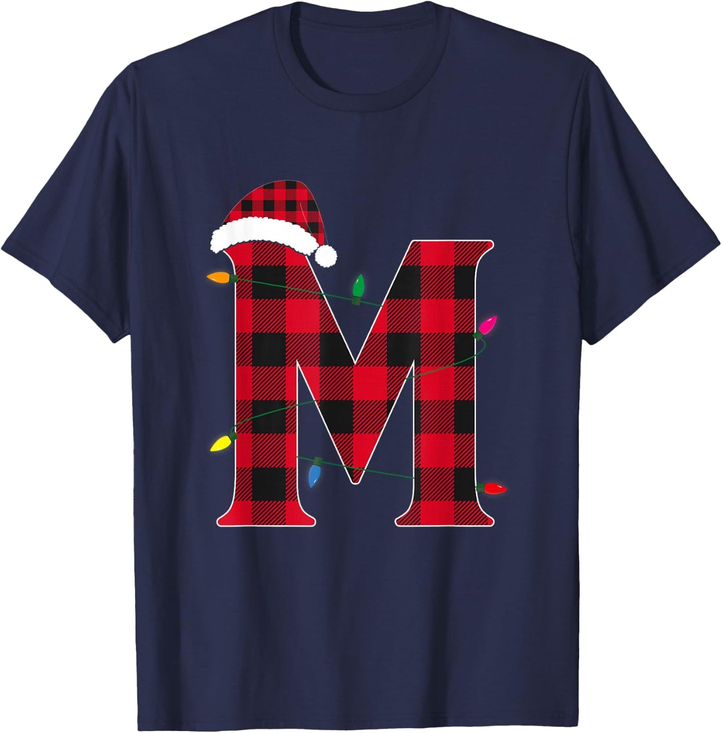 Awesome Letter M Initial Name Buffalo Plaid Christmas T-Shirt - T-Shirt | Navy