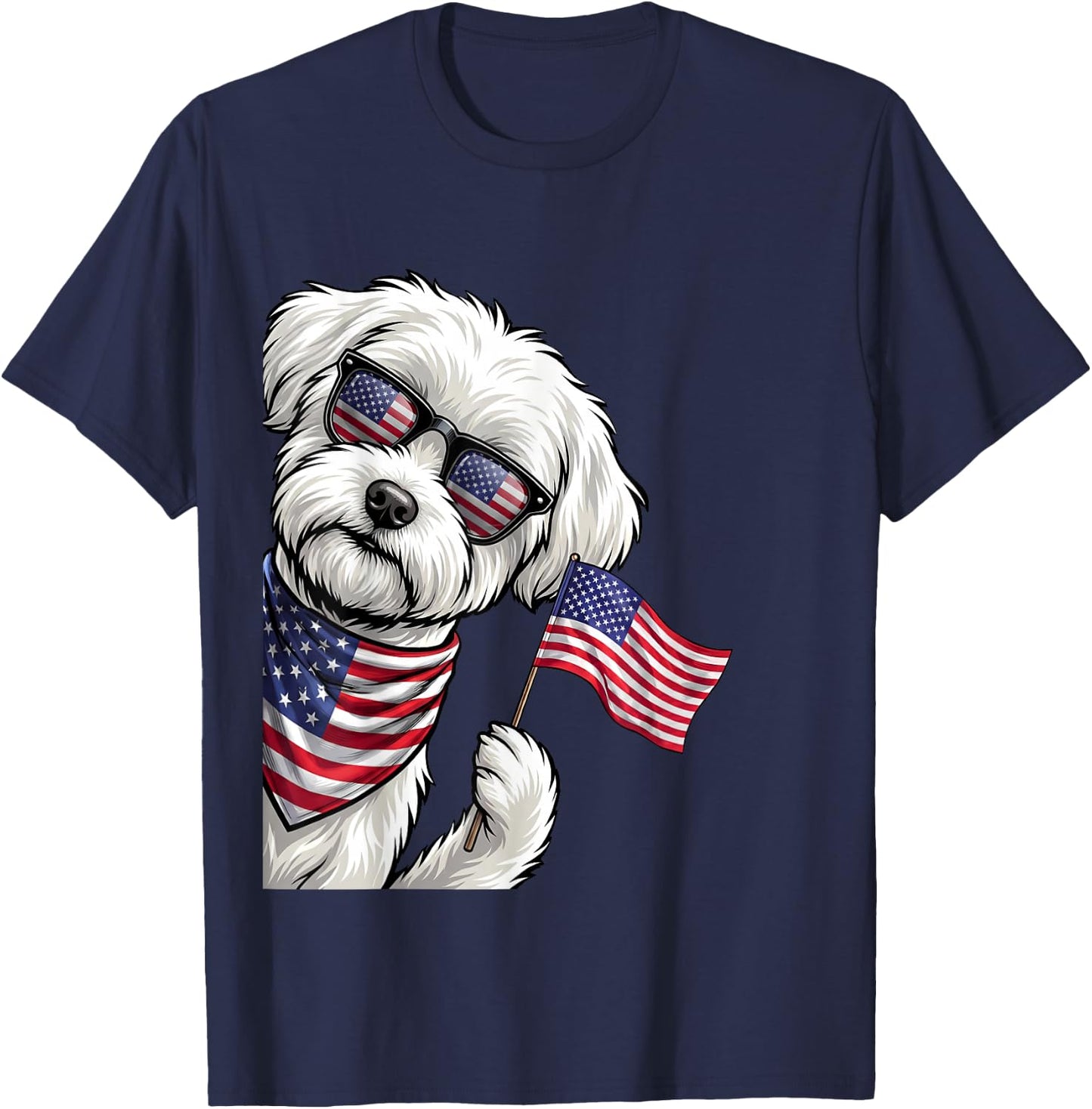 Maltese Dog Patriotic American Flag 4th of July USA T-Shirt - T-Shirt | Navy