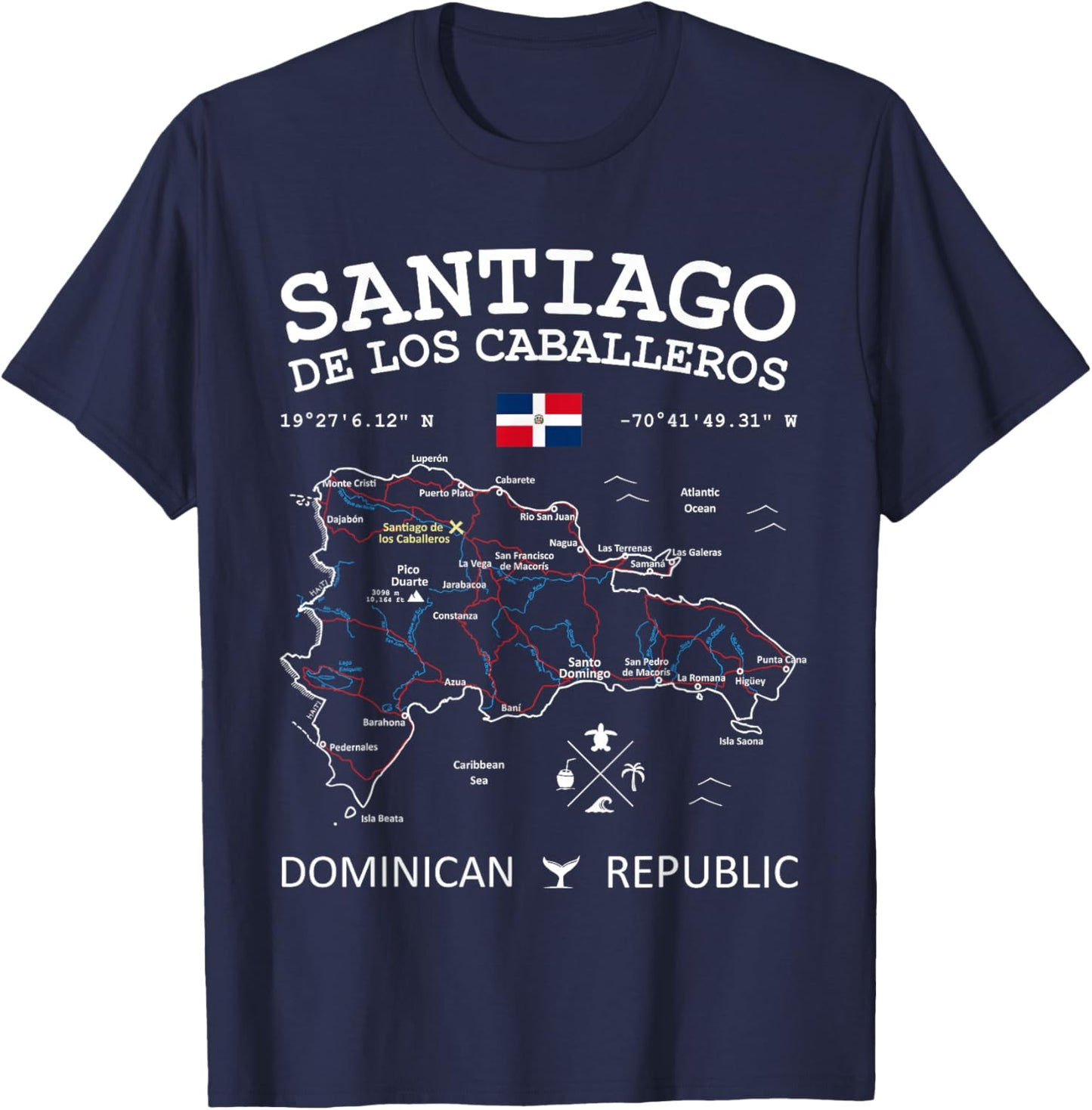SANTIAGO de los Caballeros Dominican Republic Map Flag T-Shirt - T-Shirt | Navy
