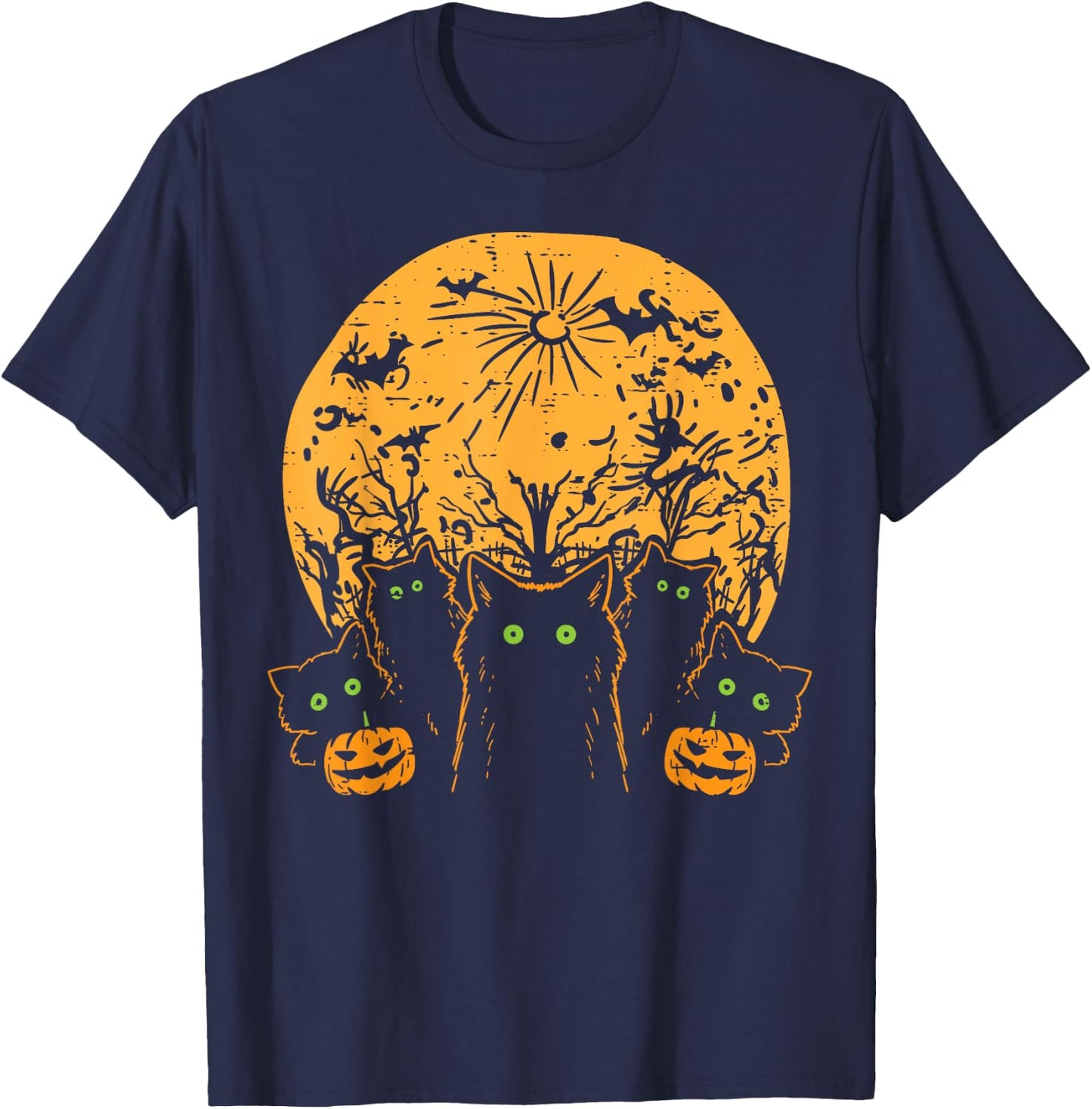 Black Cats Full Moon Halloween Animal Pet Men Women Kids T-Shirt - T-Shirt | Navy