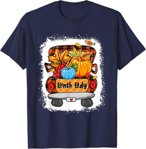 Fall Autumn Pumpkin Truck Lunch Lady Lover Thanksgiving T-Shirt - T-Shirt | Navy