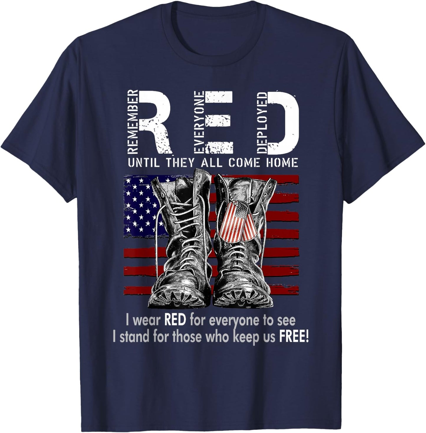 On Friday We Wear Red Military R.E.D Friday Military Remember Everyone Deployed -Adults US Flag Black Small Classic Fit Short Sleeve T-Shirt - T-Shirt | Navy