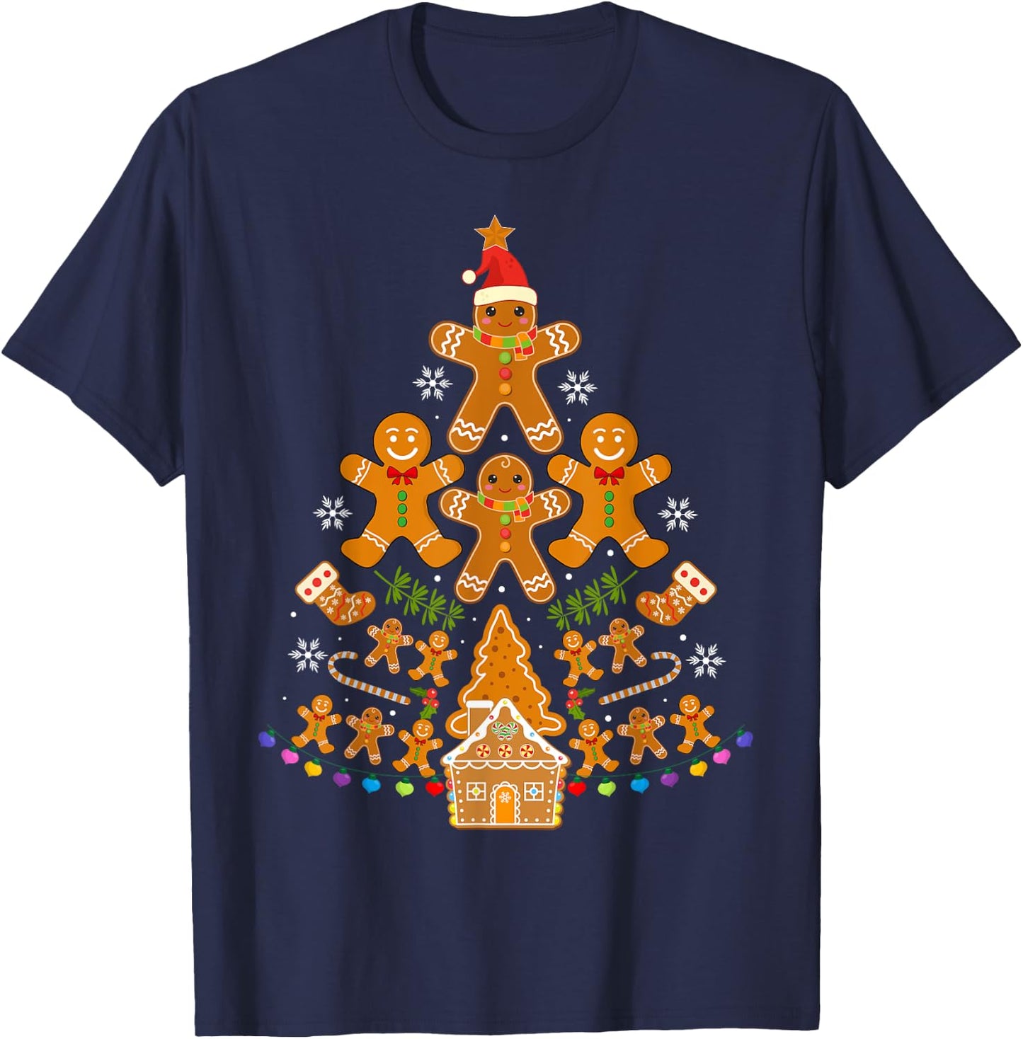 Gingerbread Christmas Tree Lights Cookie Baking Team T-Shirt - T-Shirt | Navy