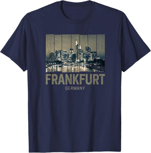 Frankfurt Germany Skyline Fine Art Vintage Souvenir T-Shirt - T-Shirt | Navy