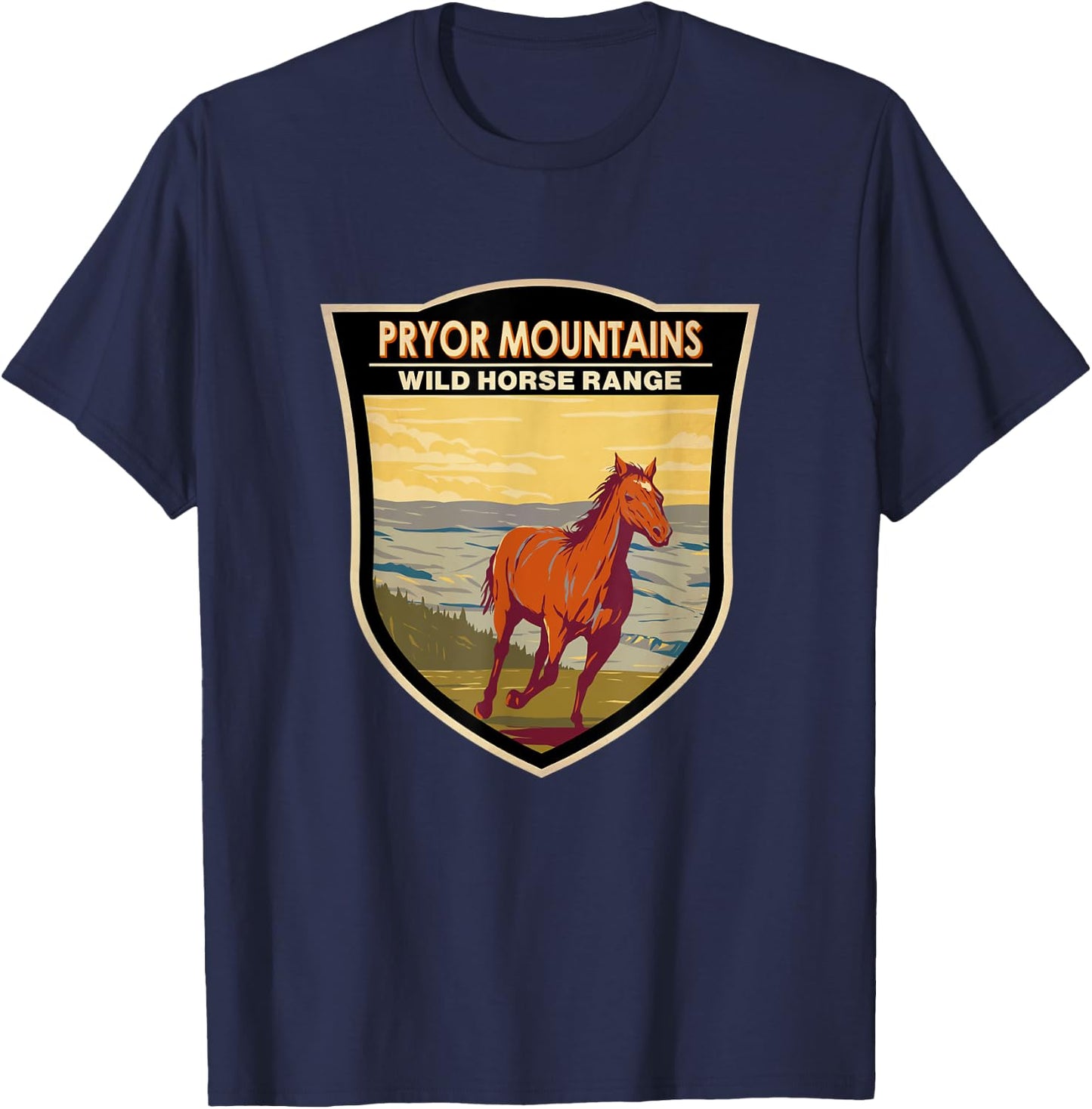 Pryor Mountains Wild Horse Range Badge T-Shirt - T-Shirt | Navy