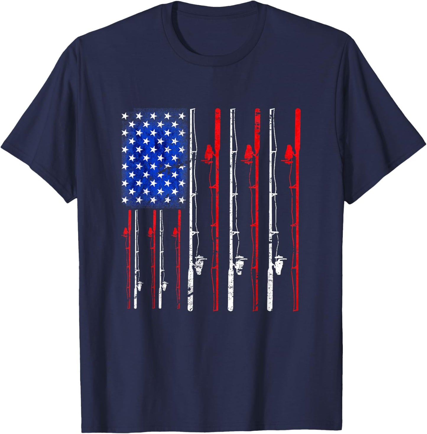 Fishing Shirt American Flag Shirt Fishing T-Shirt - T-Shirt | Navy