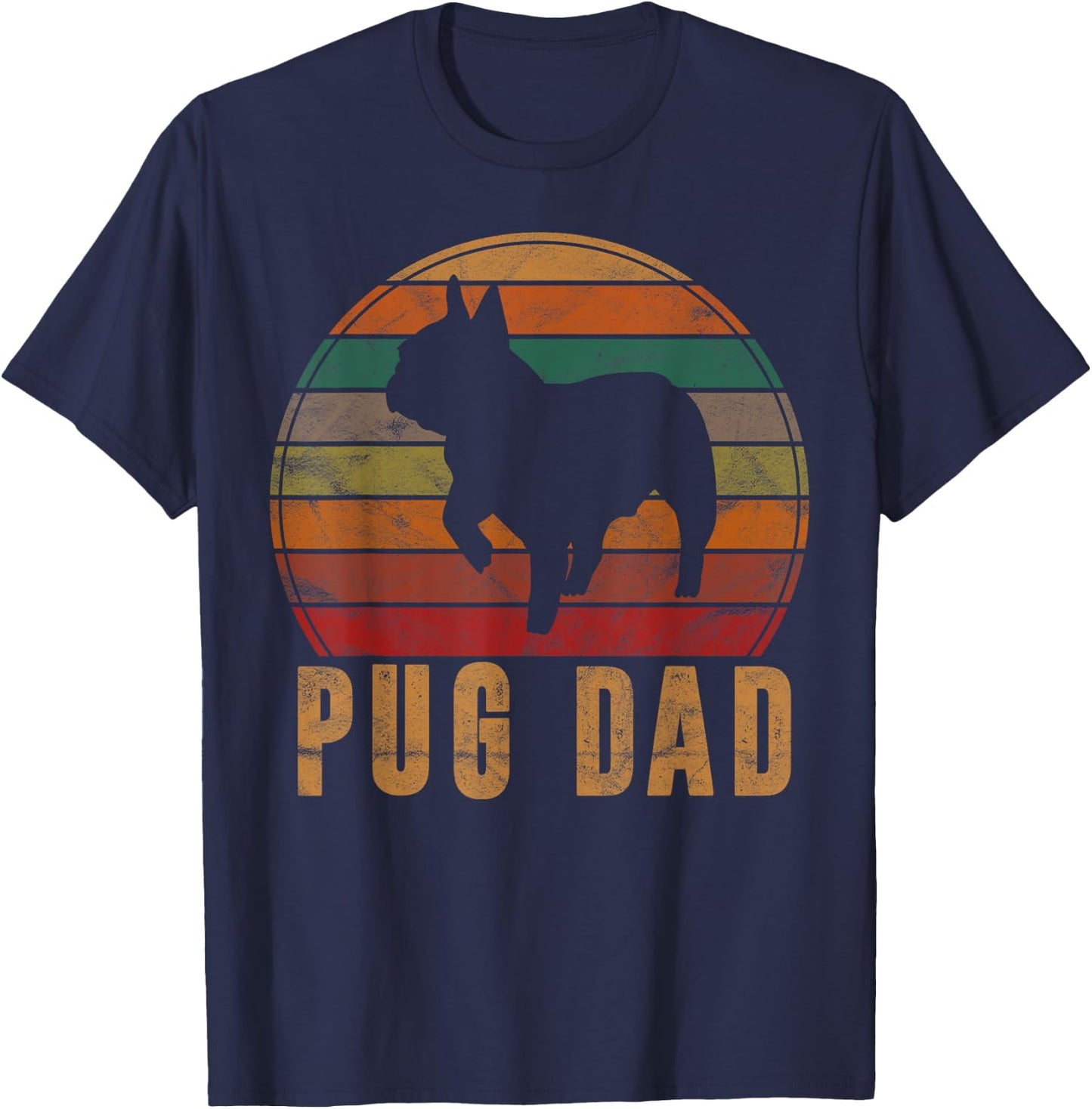 Retro Pug Dad Gift Puggle Daddy Dog Owner Pet Father Women Kids T-Shirt - T-Shirt | Navy