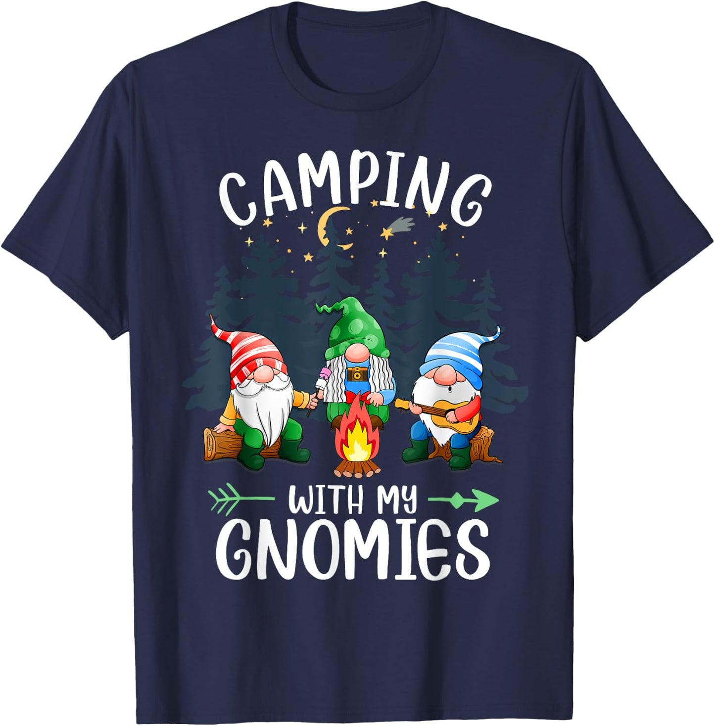 Camping with My Gnomies Funny Gnome Camp Women Men Small T-Shirt - T-Shirt | Navy