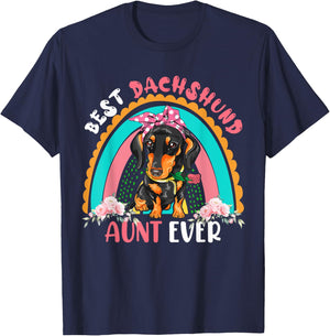 Best Dachshund Aunt Ever Cute Rainbow Flowers Dog Lover Men Women T-Shirt - T-Shirt | Navy