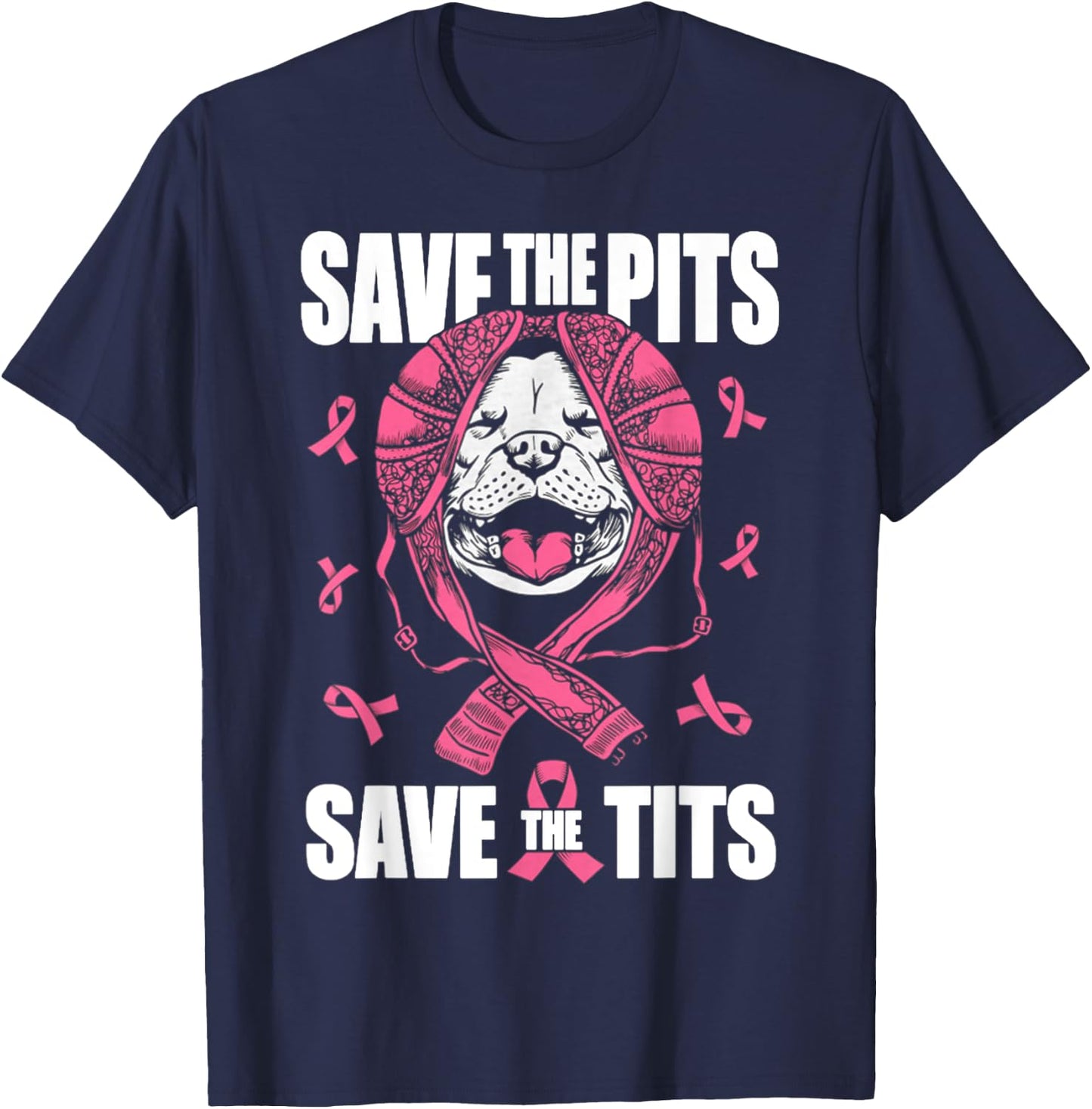 Save The Pits Save The Tits Breast Cancer Awareness T-Shirt - T-Shirt | Navy