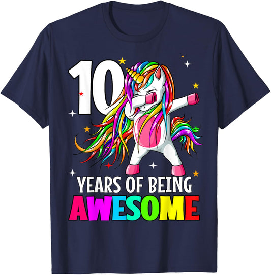 10th Birthday Dabbing Unicorn Party Gift 10 Years Old Girls T-Shirt - T-Shirt | Navy