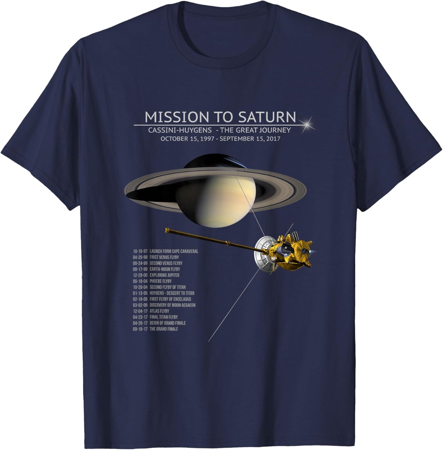 Cassini Huygens Saturn Mission Tour Grand Finale Space Gift T-Shirt - T-Shirt | Navy