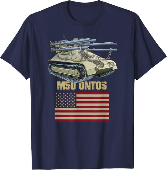 M50 Ontos Multiple 106 mm Anti-Tank Vehicle American Flag T-Shirt - T-Shirt | Navy