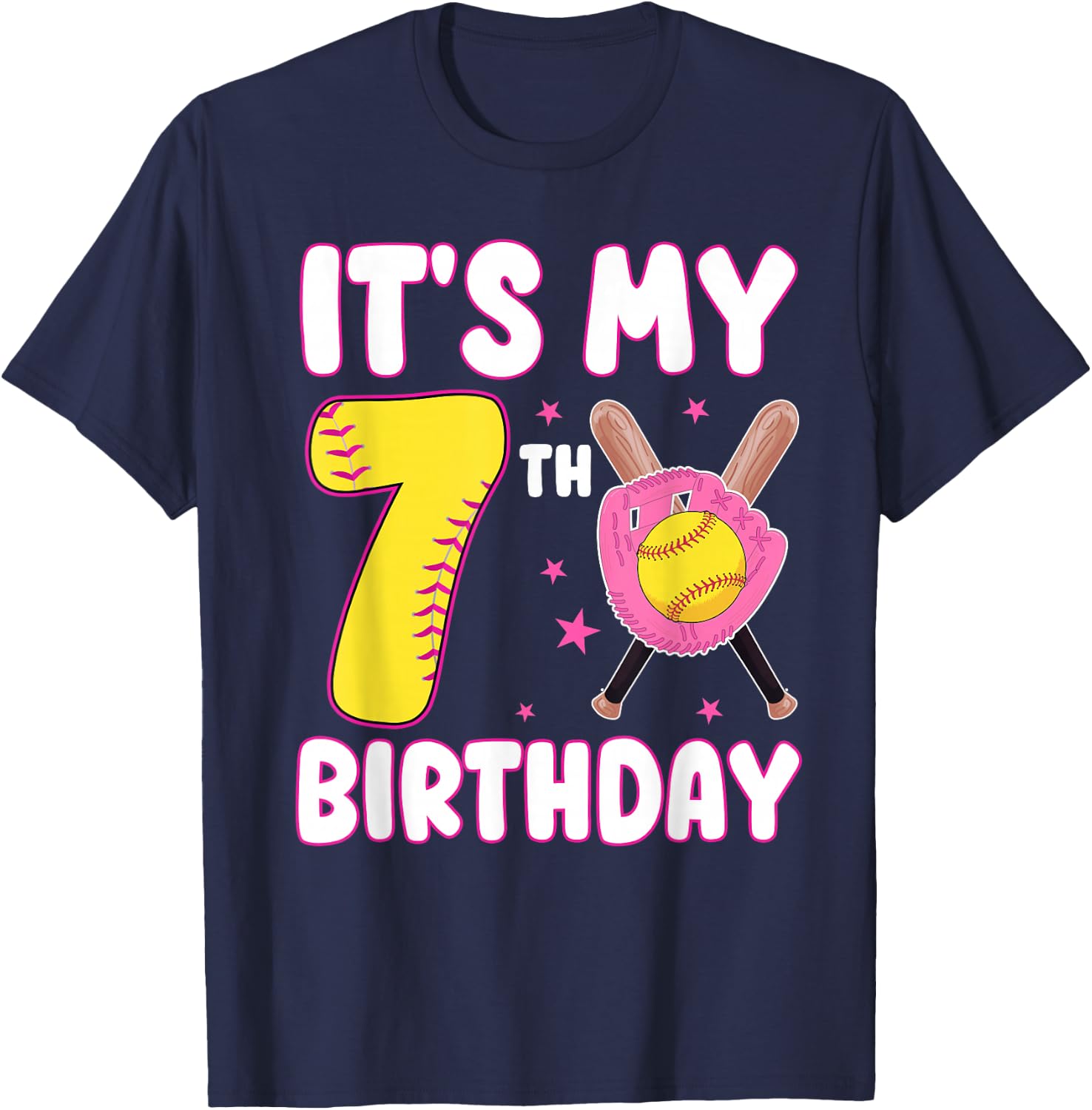 It's My 7th Birthday 7 Year Old Birthday Girl Softball T-Shirt - T-Shirt | Navy
