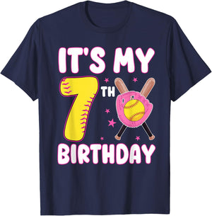 It's My 7th Birthday 7 Year Old Birthday Girl Softball T-Shirt - T-Shirt | Navy