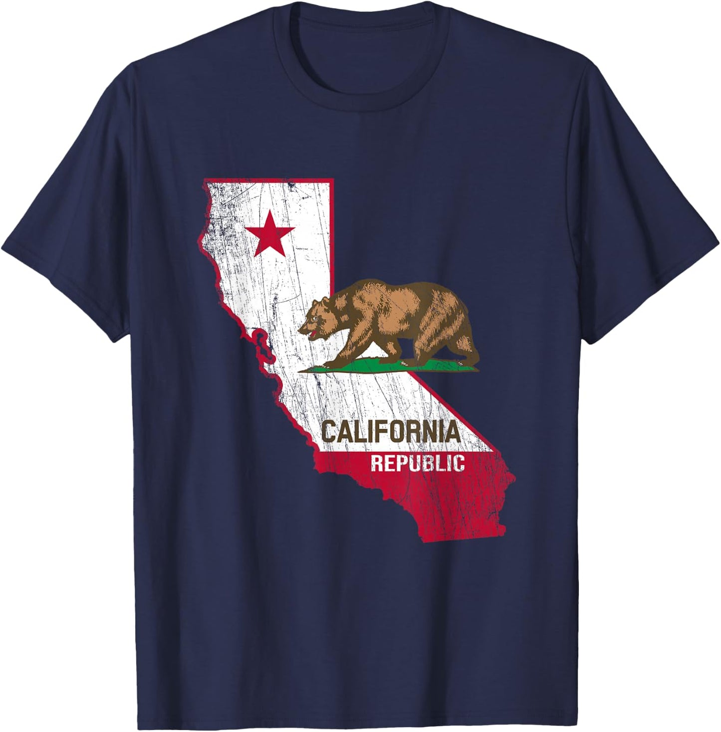 California Republic Flag - Distressed Design - Classic T-Shirt - T-Shirt | Navy