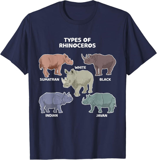 Types of Rhinoceros Sumatran Javan Rhino Animal Art T-Shirt - T-Shirt | Navy