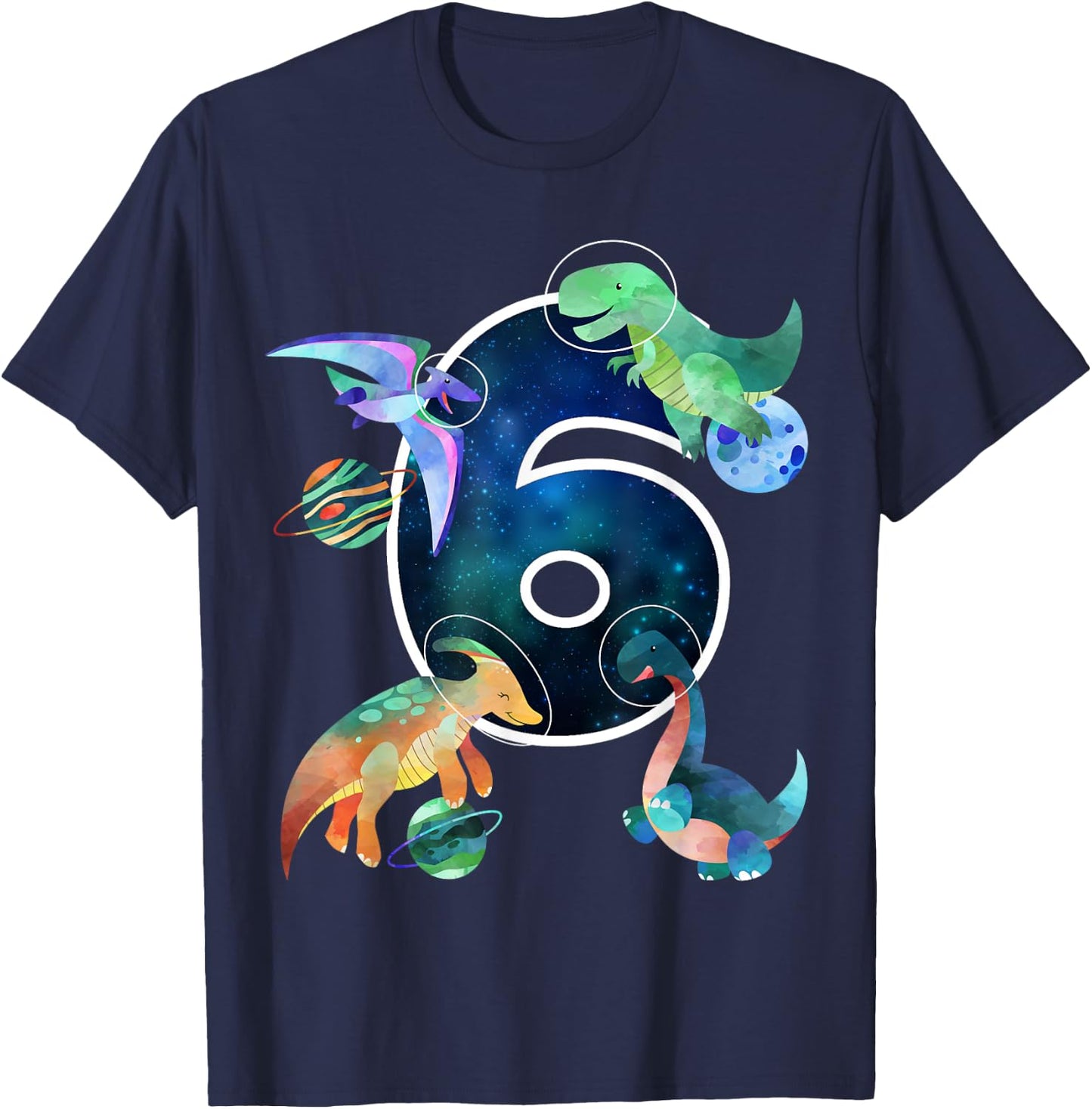 Kids Astronaut Outer Space Dinosaurs 6th Birthday Boy Gift T-Shirt - T-Shirt | Navy