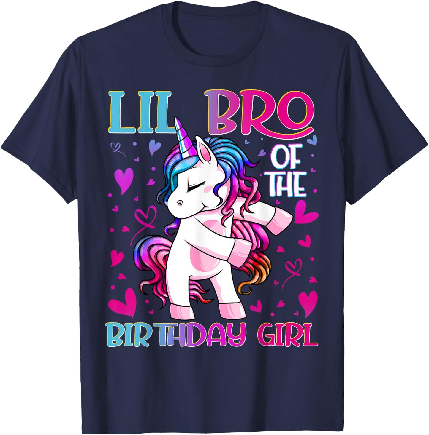 Lil Bro of the Birthday Girl Flossing Unicorn Little Brother T-Shirt - T-Shirt | Navy