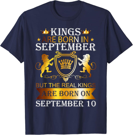 Kings Are Born On September 10th Birthday Bday Men Boys Kids T-Shirt - T-Shirt | Navy