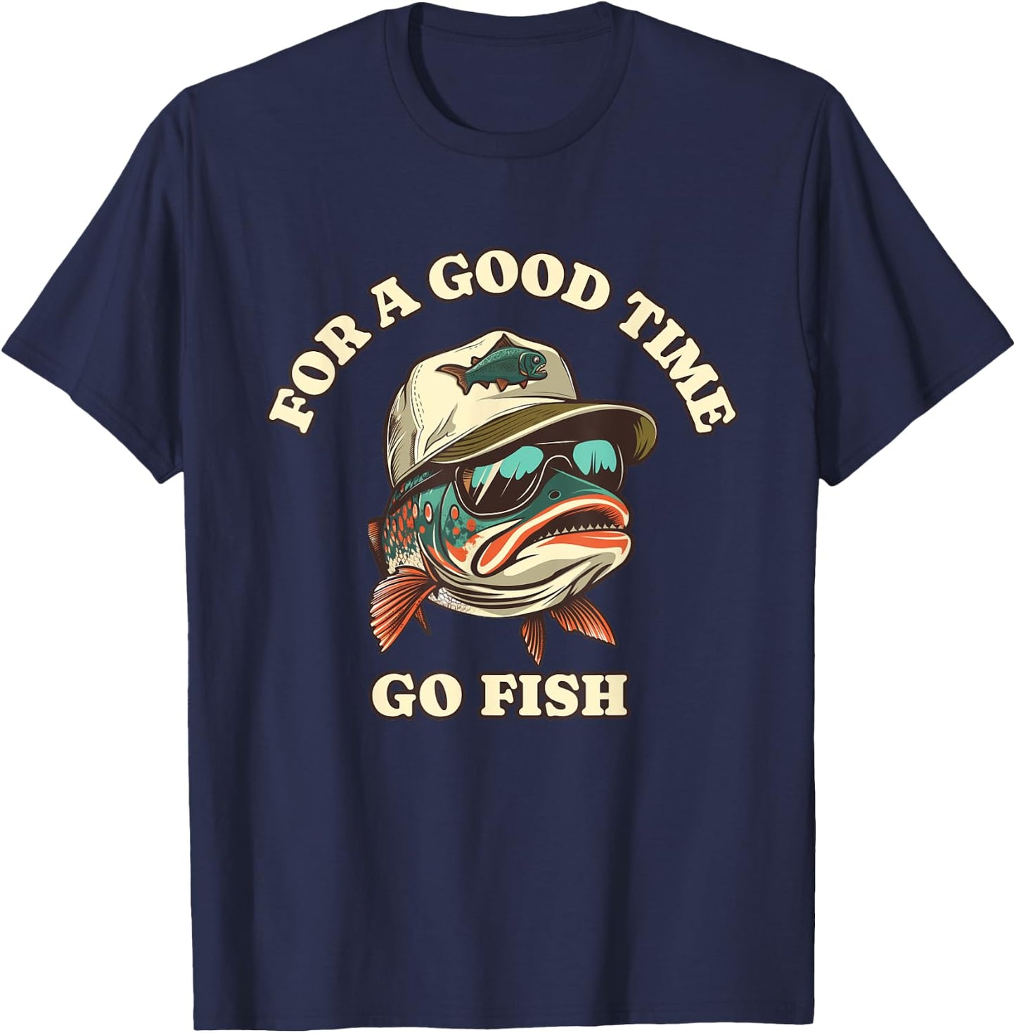 Funny Trout Fisherman Fishing Good Time Joke , Small, Black T-Shirt - T-Shirt | Navy