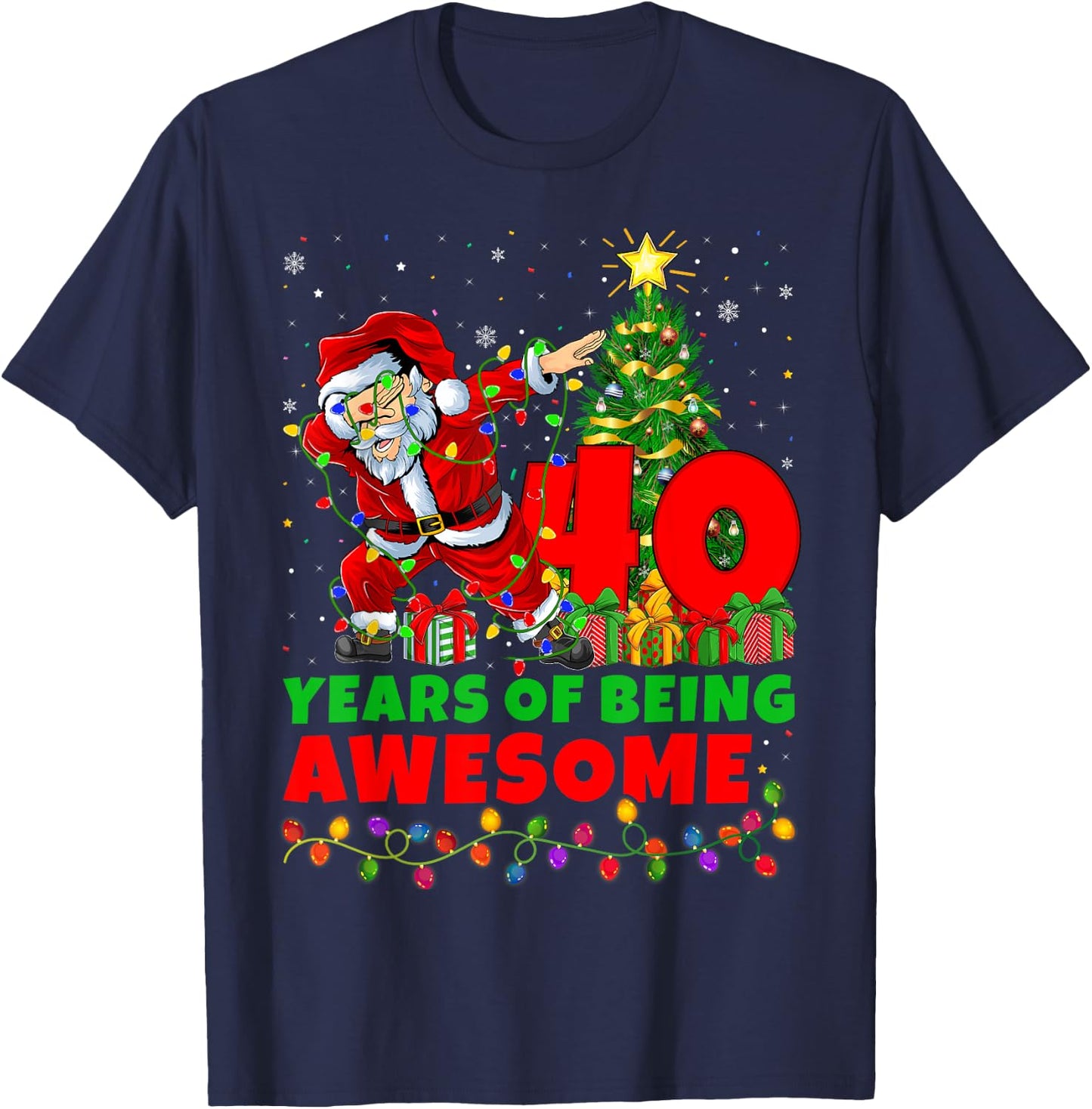 40 Years Of Being Awesome Santa 40th Birthday Christmas T-Shirt - T-Shirt | Navy