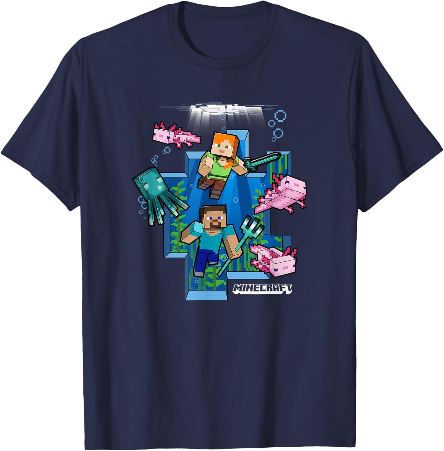 Minecraft Alex and Steve Under Water World T-Shirt - T-Shirt | Navy