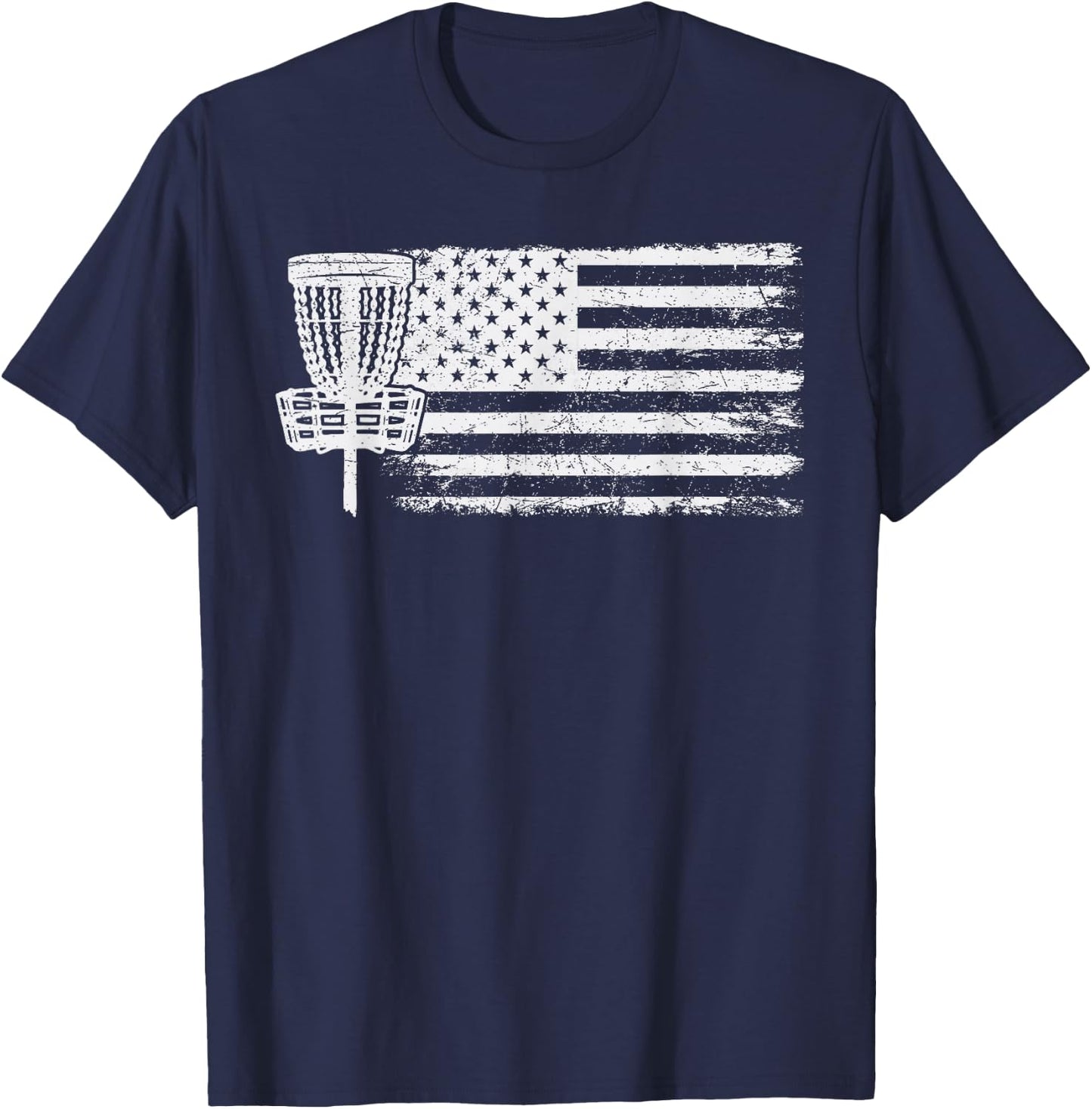 Disc Golf American Flag Shirt, USA Frisbee Disc Golfer T-Shirt - T-Shirt | Navy