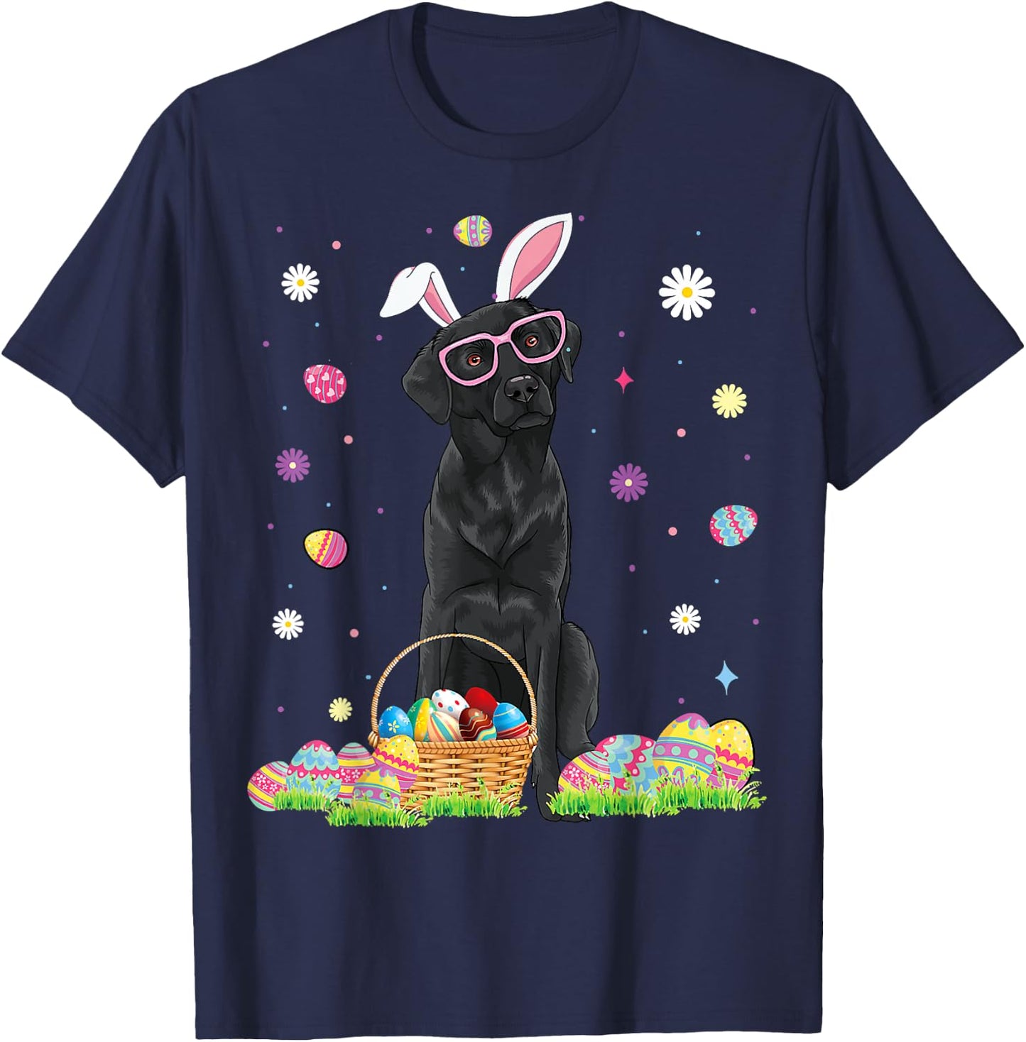 Happy Easter Cute Black Labrador Bunny Ears Dog Lovers Women Girls Kids T-Shirt - T-Shirt | Navy