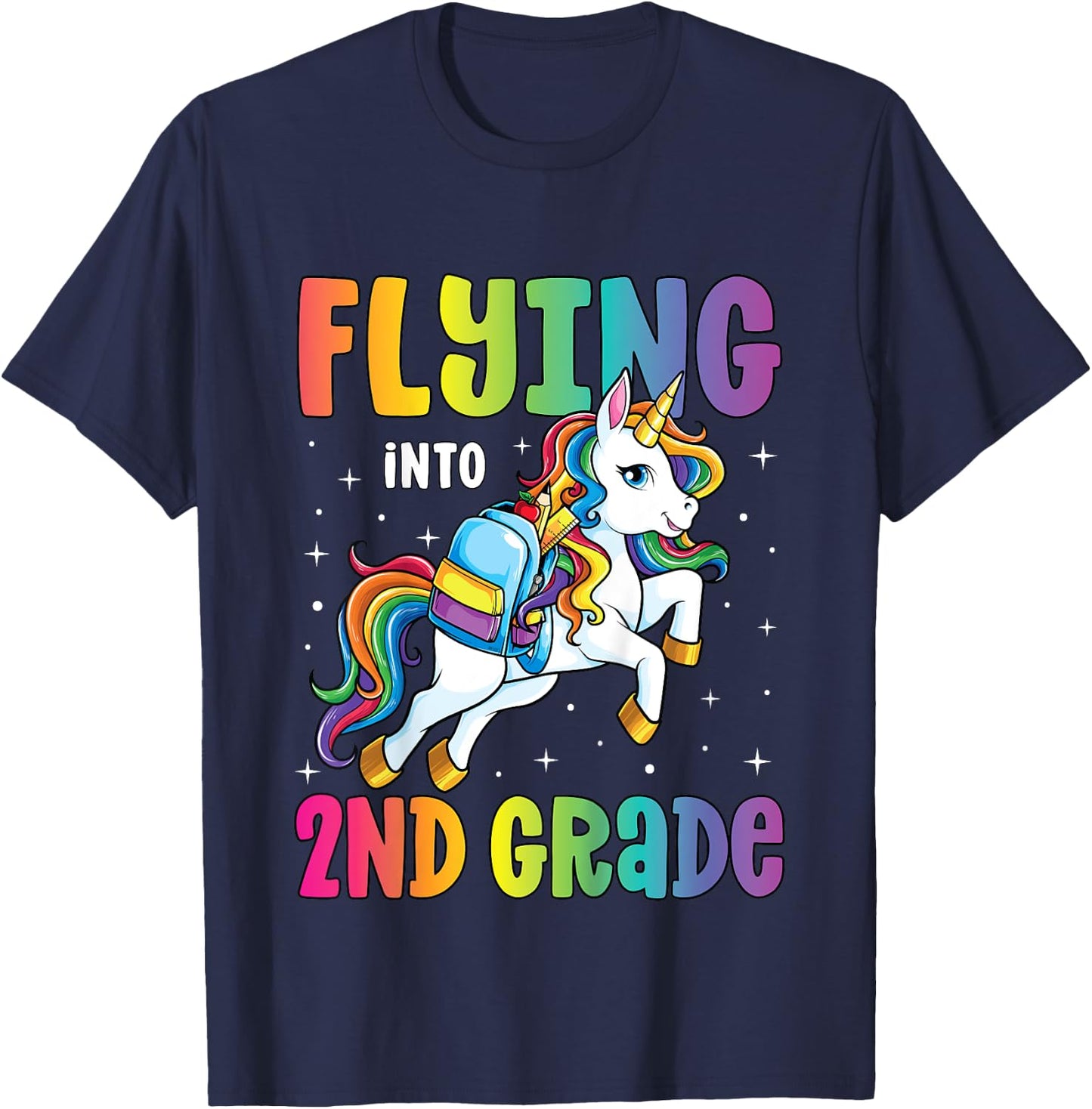 Second Grade Girls Unicorn First Day of 2nd Grade T-Shirt - T-Shirt | Navy